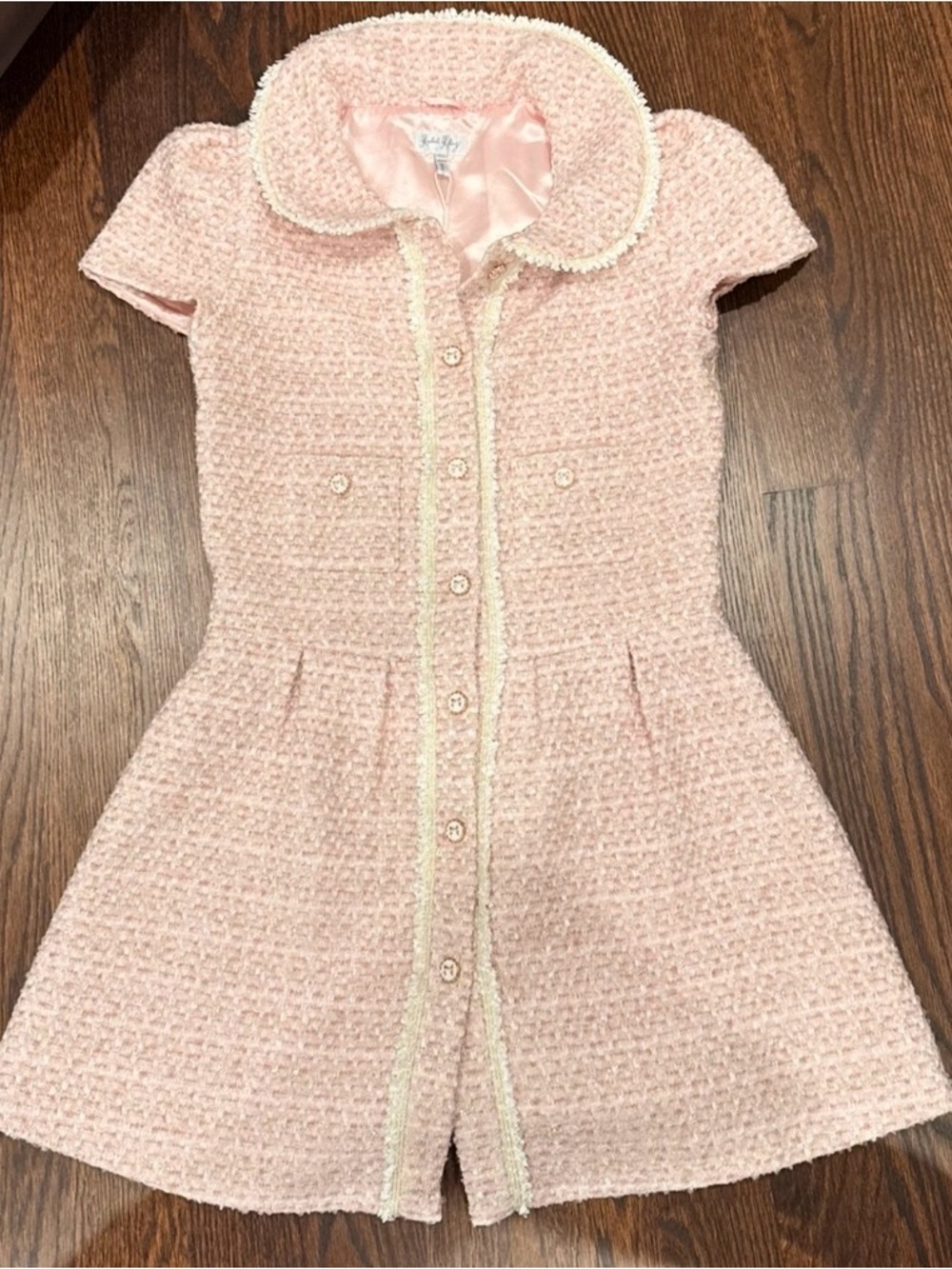 Rachel Riley Pink Tweed Short Sleeve Button Front Dress